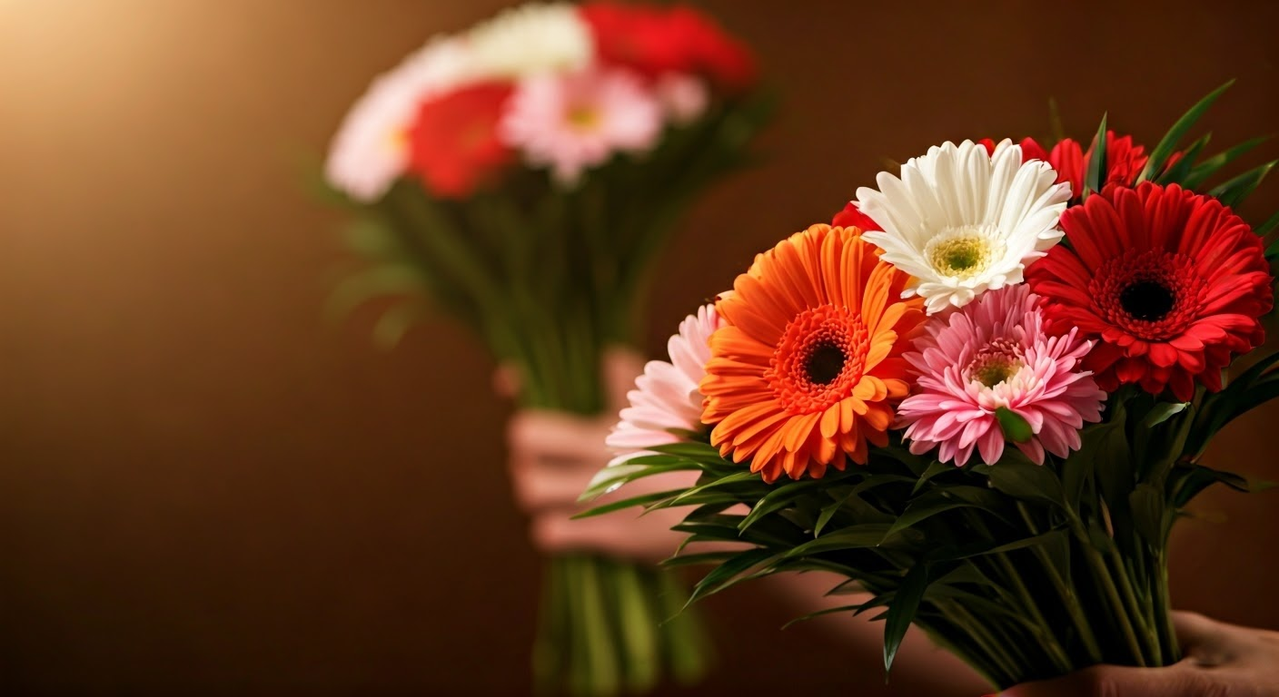 Flowers being gifted for celebrations.