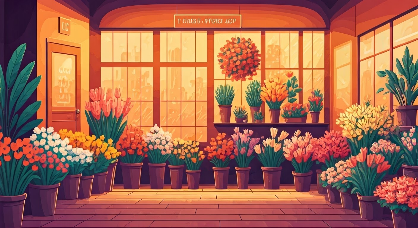 vibrant flower shop illustration