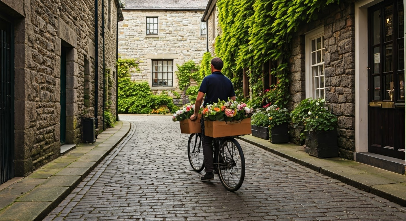 Flower delivery on a bicycle in Stoneyford