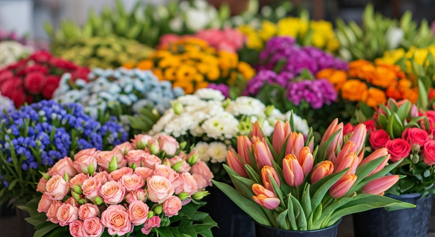 Colorful flower arrangements on display.