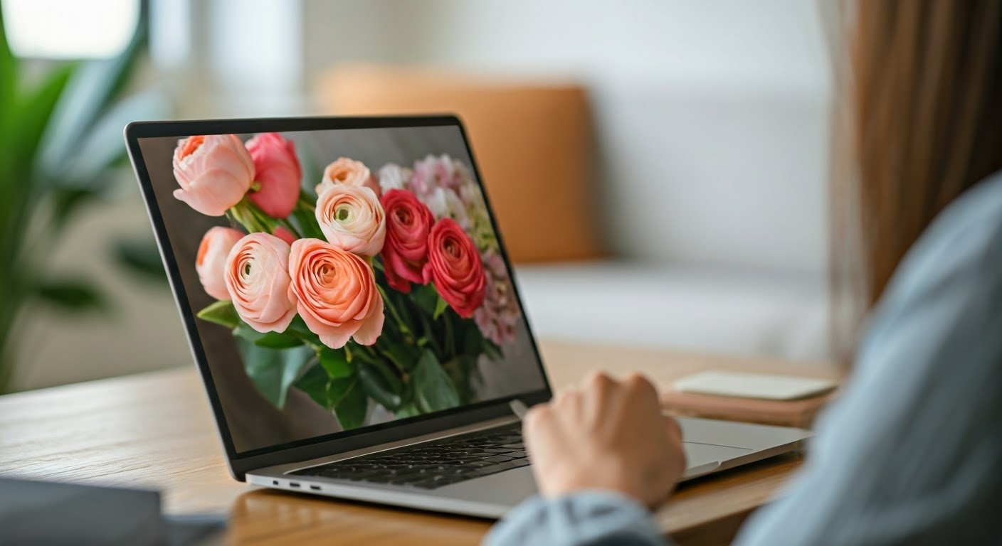 Person ordering flowers online.