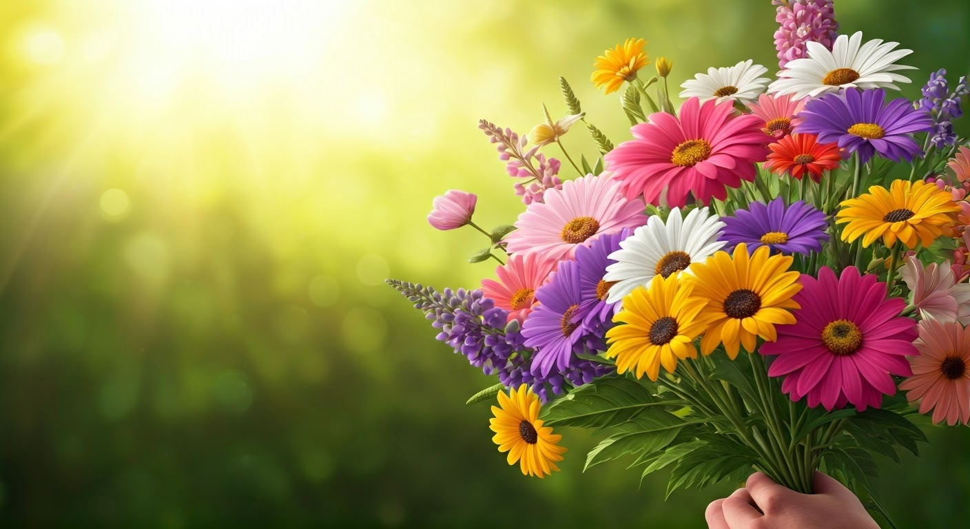 Colorful bouquet of diverse flowers.