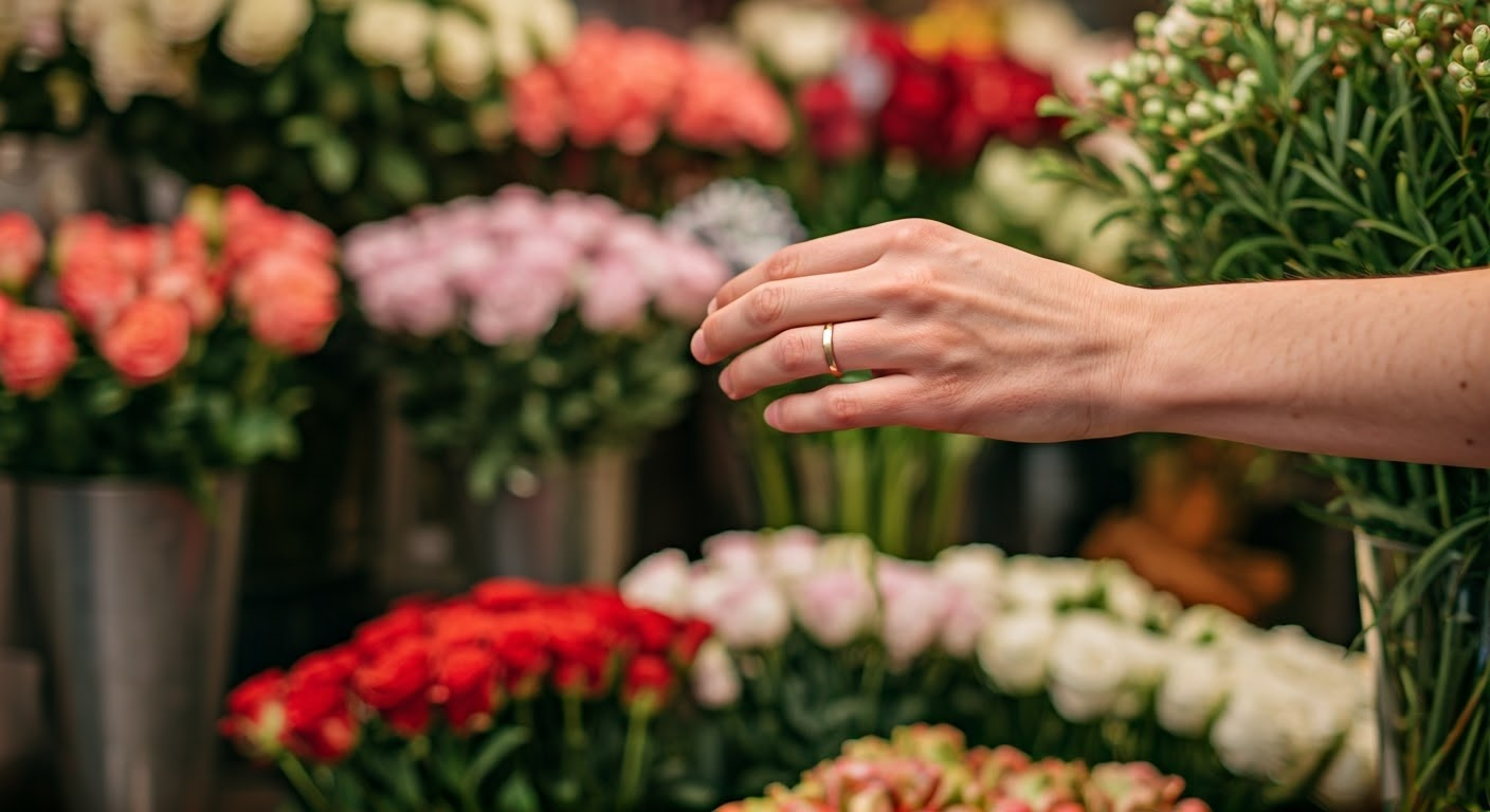 Local florist arranging fresh flowers.