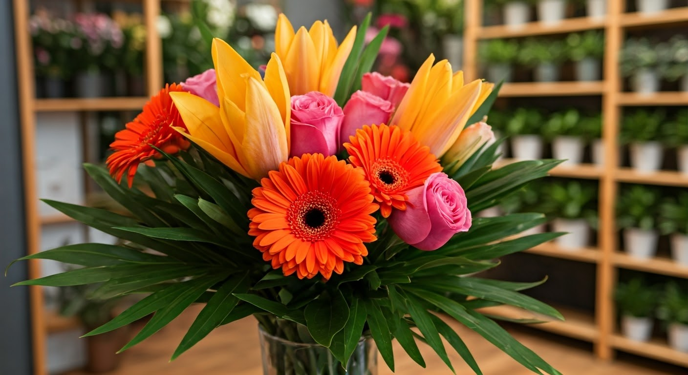 Vibrant flower bouquet in florist shop