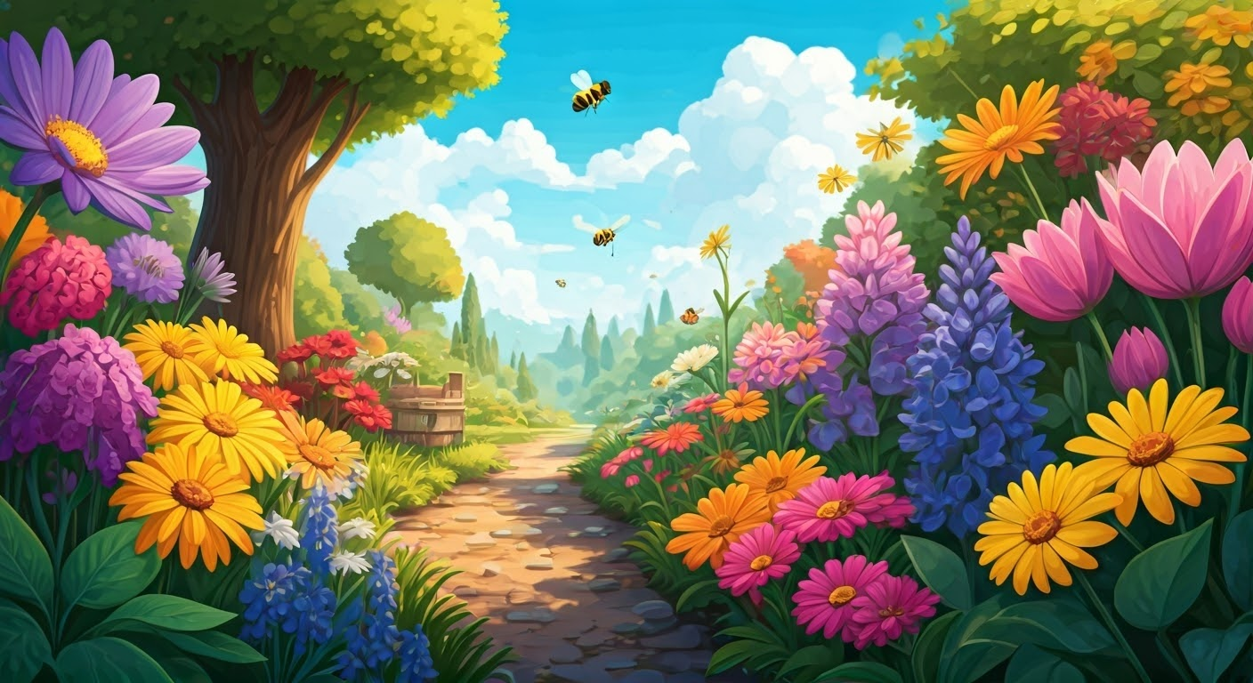 Vibrant flower garden illustration.