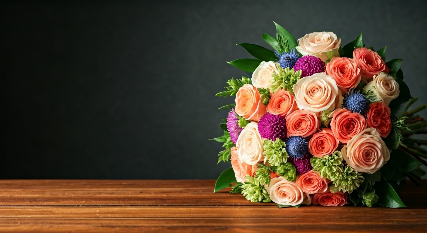 Artistically arranged seasonal flower bouquet