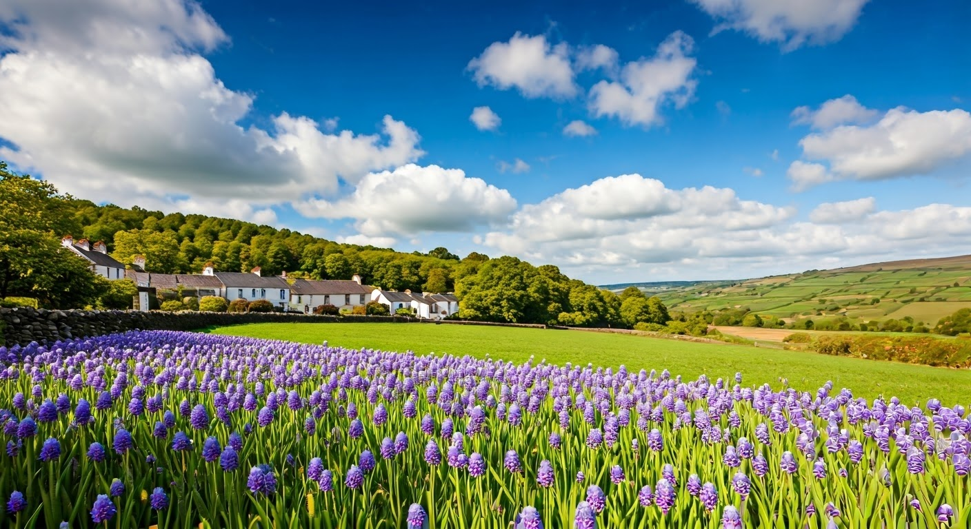 Scenic Goresbridge with blooming flowers.