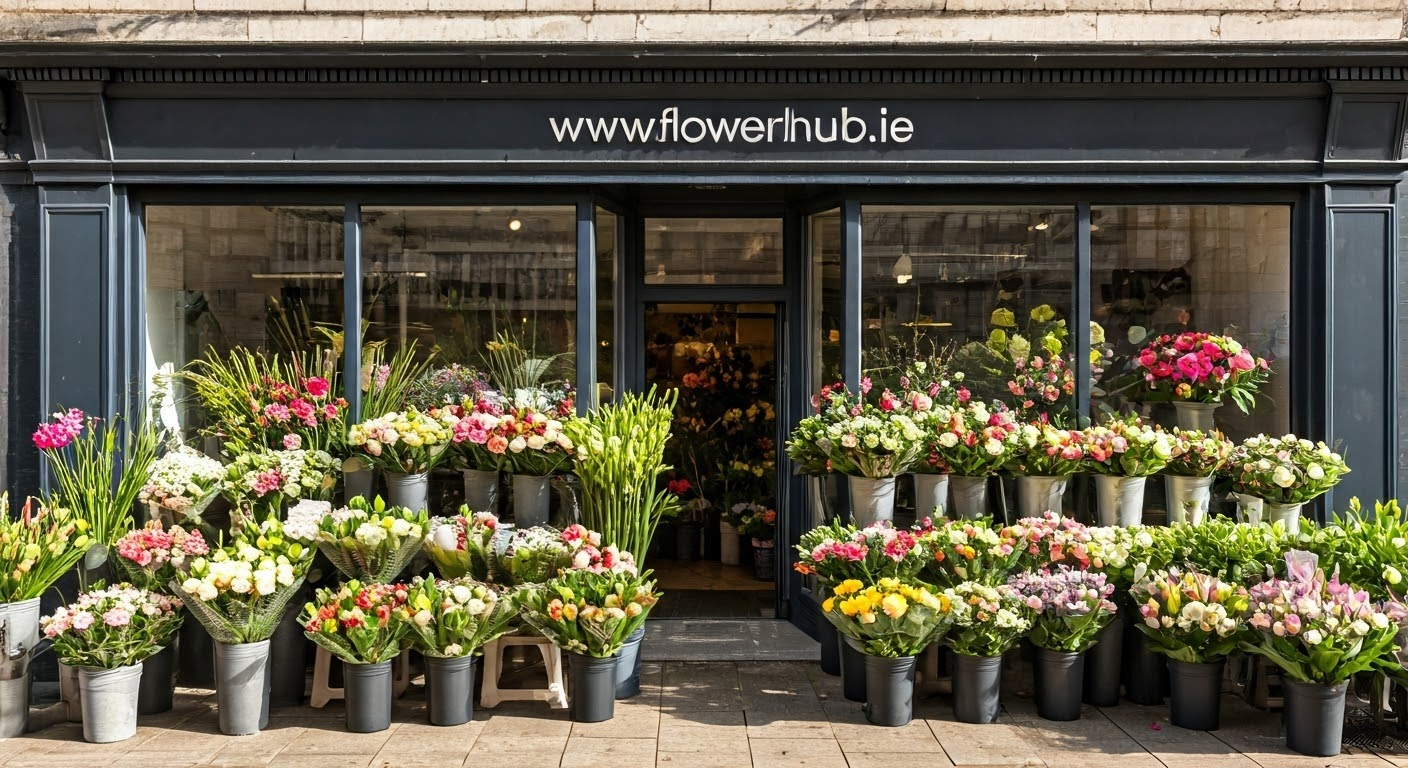 Florist shop with www.flowerhub.ie sign.