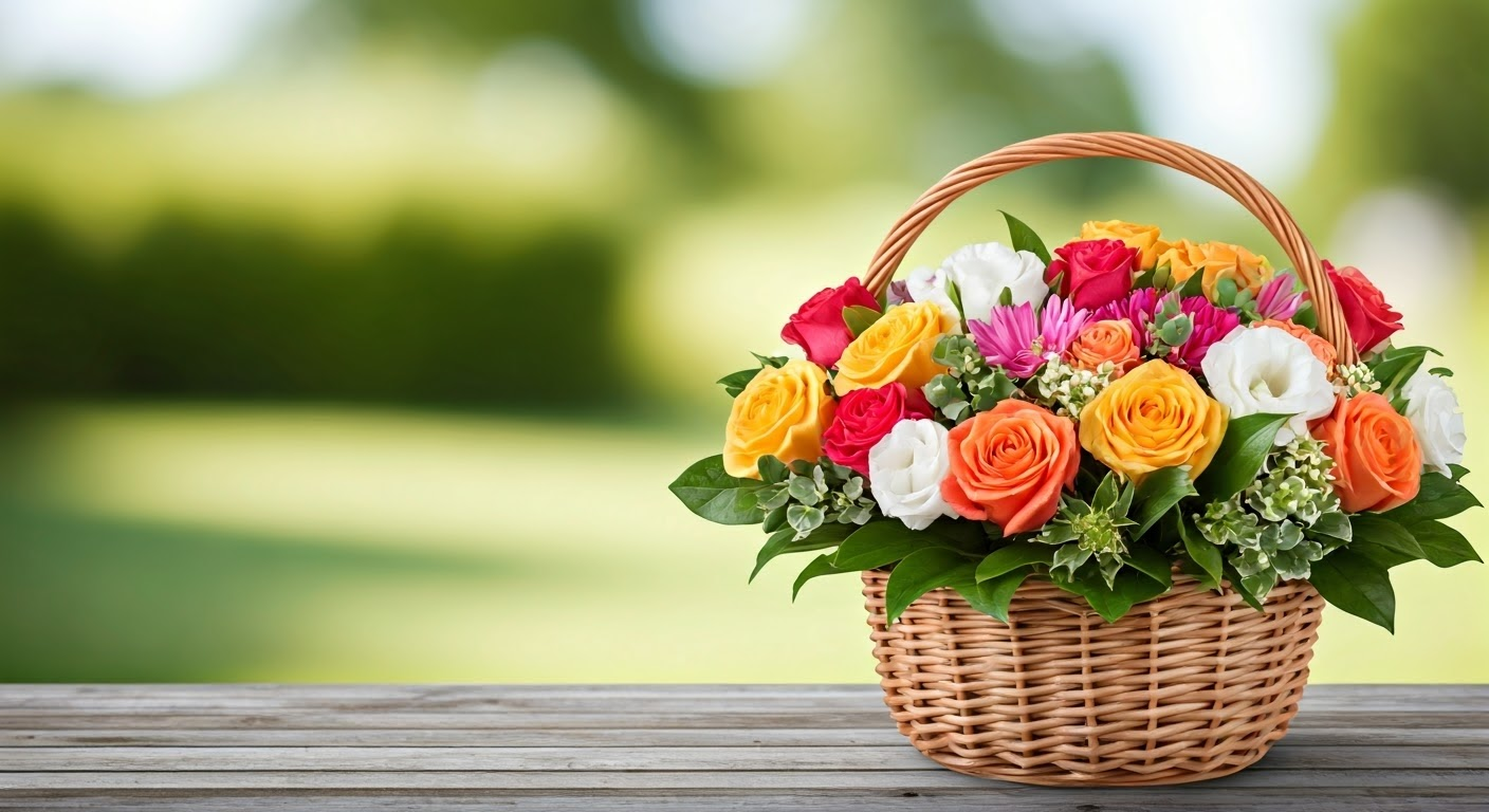 Colorful flower delivery basket