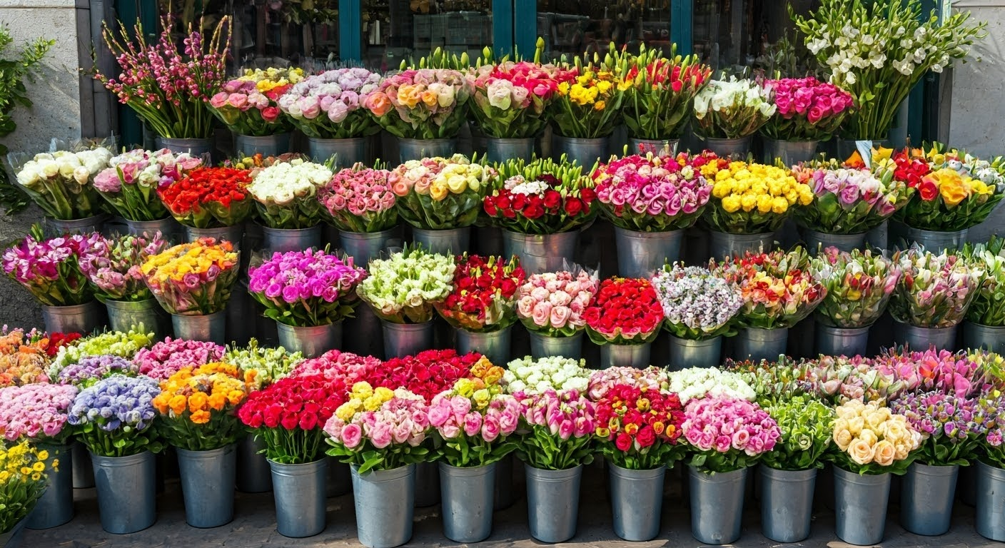 Colorful flower shop display in Gowran.